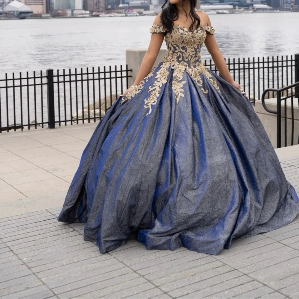 navy blue and silver quinceanera dresses Navy Blue quinceanera dress hanger main image 0